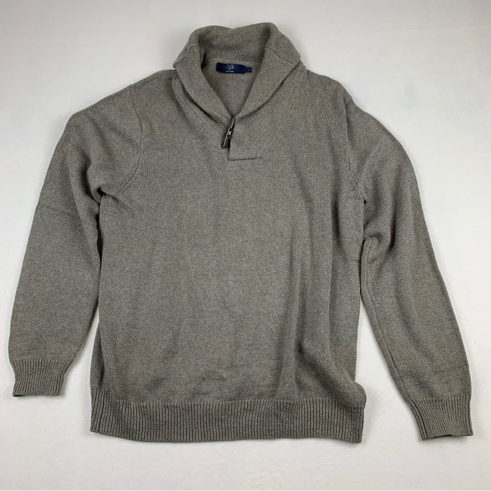 J. Crew Sweater Men's Large Taupe Toggle‎ Closure Long Sleeve Cotton Preppy